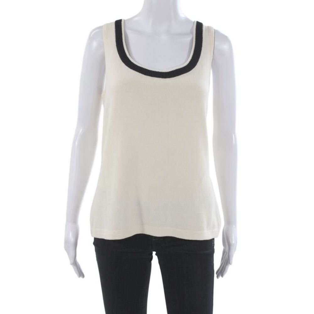 St. John Caviar Women Beige Square Neck Basic Tank Cotton Polyester Size M